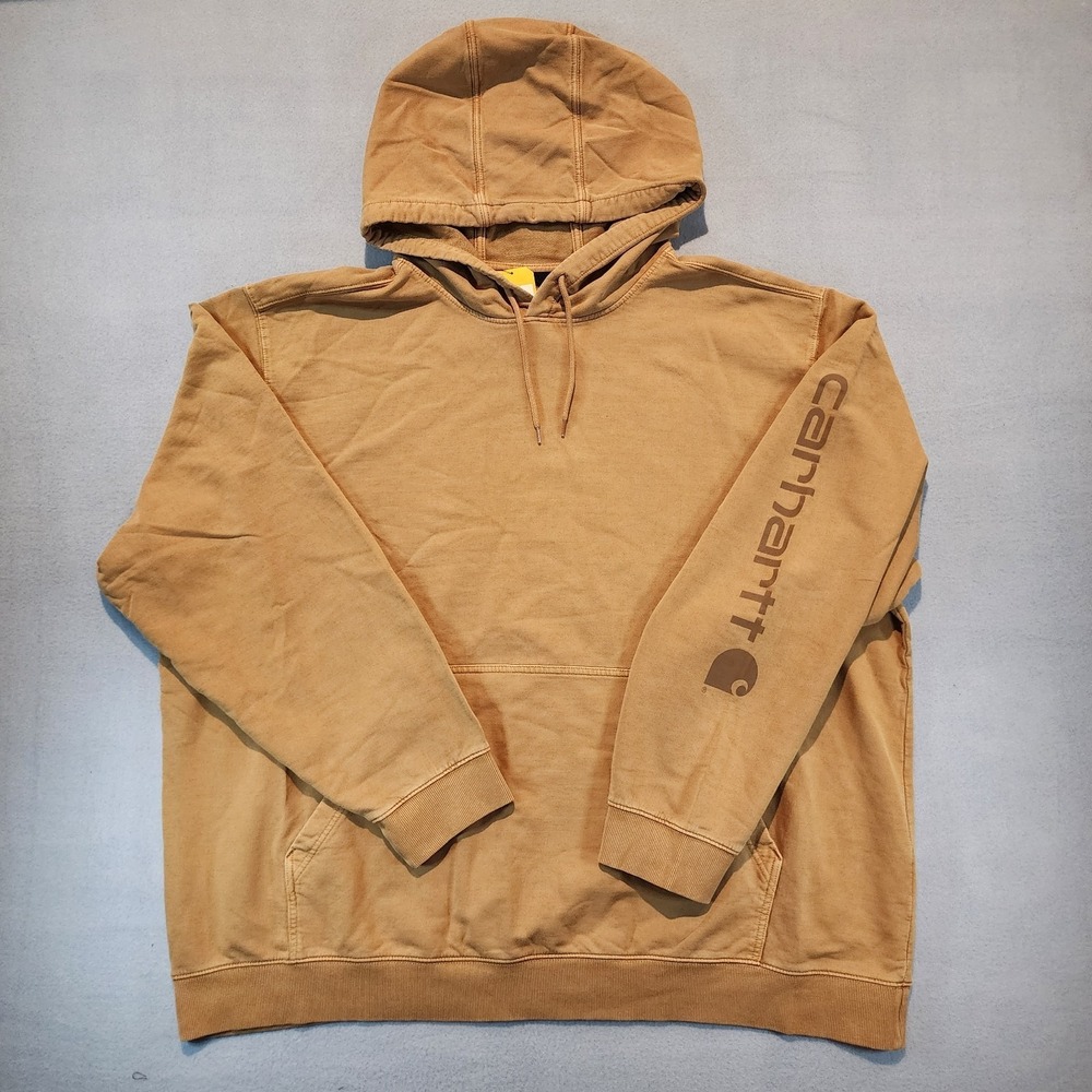 Carhartt Mens 3XL Midweight French Terry Hoodie Brown Relaxed Fit Sleeve Logo...